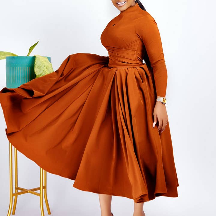 ACCITY - Wholesale Dress - Women's - FASHIONABLE PLEATED PLUS SIZE SWING SKIRT DRESS_CWDMD3665