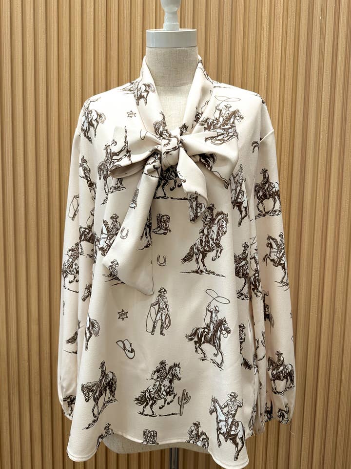 Multi Colored T1629-5302-Western Sheriff Cowboy Print Blouse for wholesale on Faire3