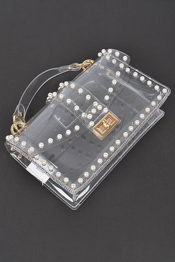 Oblige by G - Wholesale Top Handle Bag - Women's - pearl-accented clear handbag HPC34903