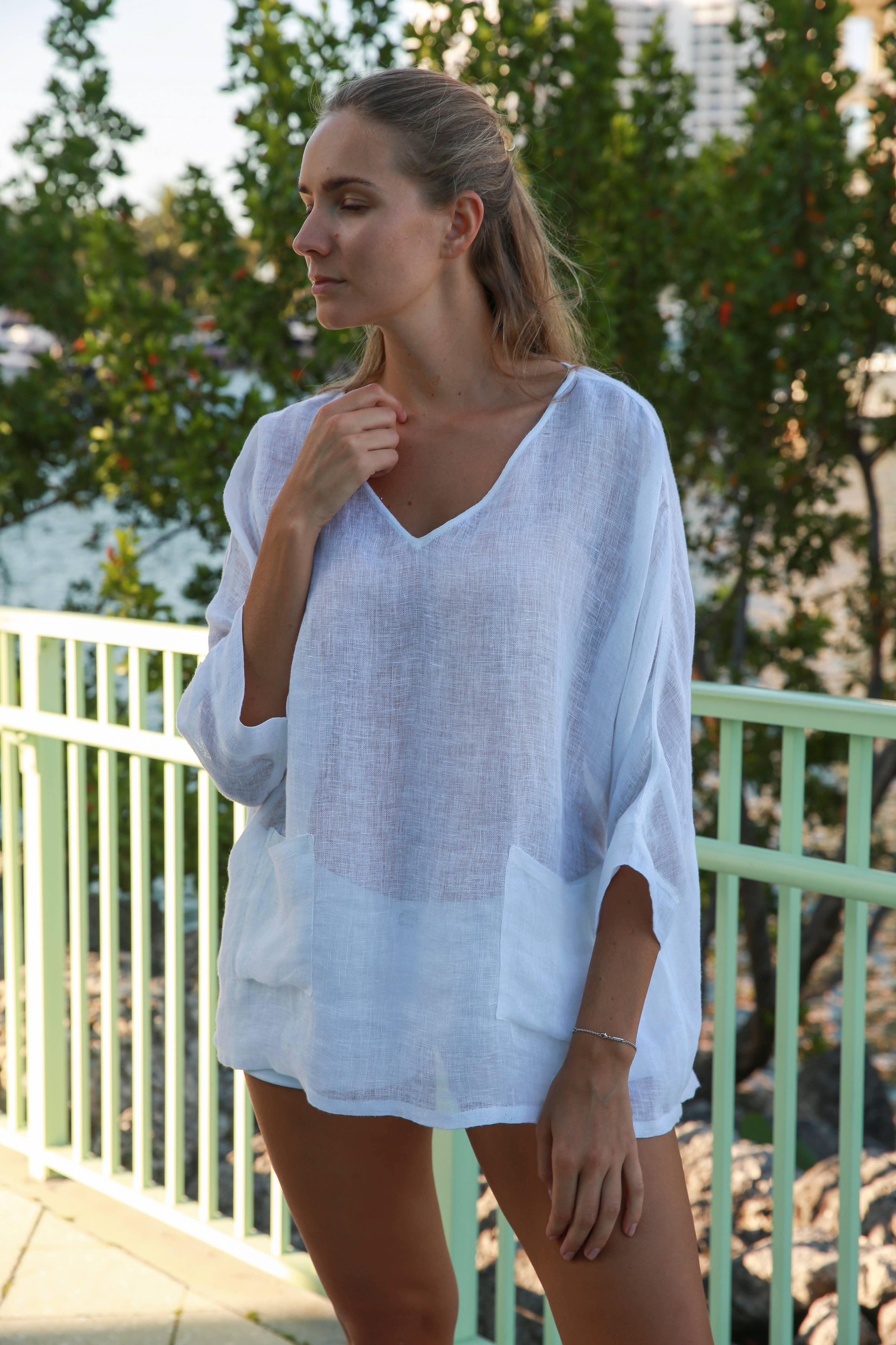 VIKOLINO - Wholesale Blouse - Dames - Transparante (Gaas) Linnen Top met V-hals4