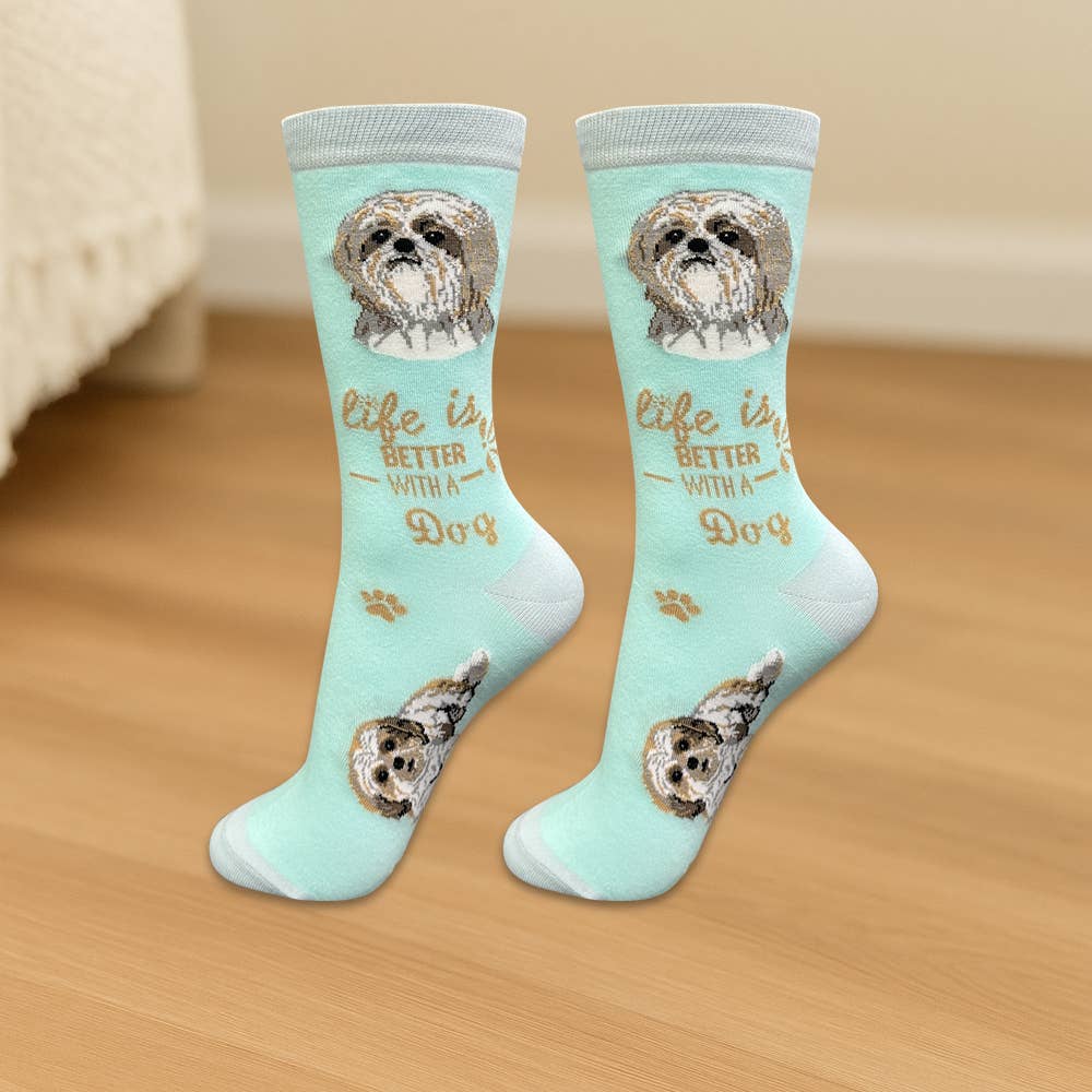 E&S Pets - Wholesale Socks - Unisex - Tan Shih Tzu Dog Socks - Fun Novelty Crew Socks - Unisex2