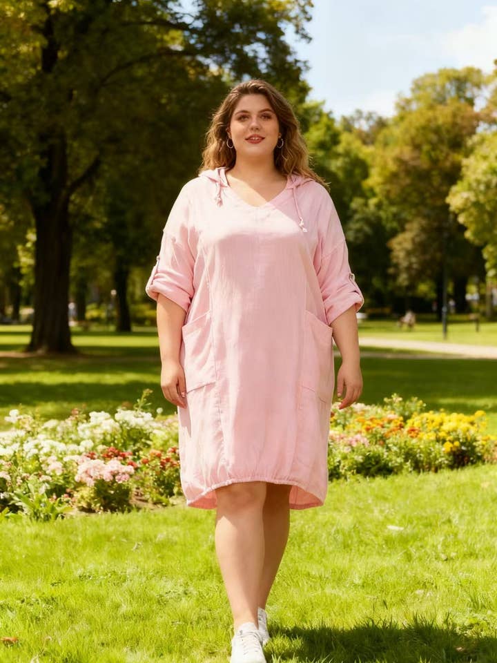 Übergröße Kapuzen-Tunika aus Leinen REF. 5459 für den Großhandel von Lea & Luc - Grandes Tailles