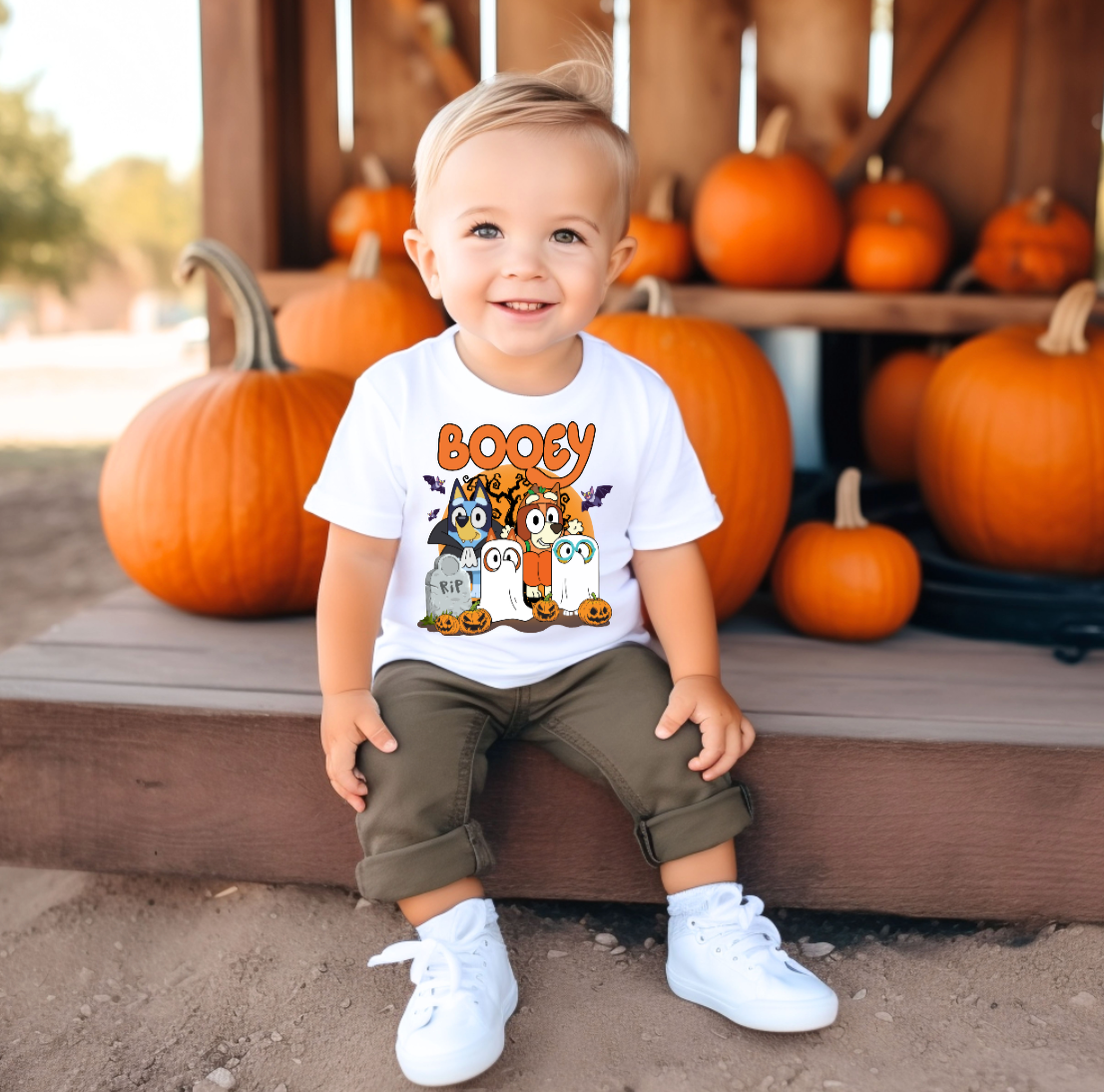 AvaryMaeInspirations – wholesale Screen-printed t-shirt – Kids – Booey Halloween Tee Shirt, Bluey Unisex Youth Ghost Tee1