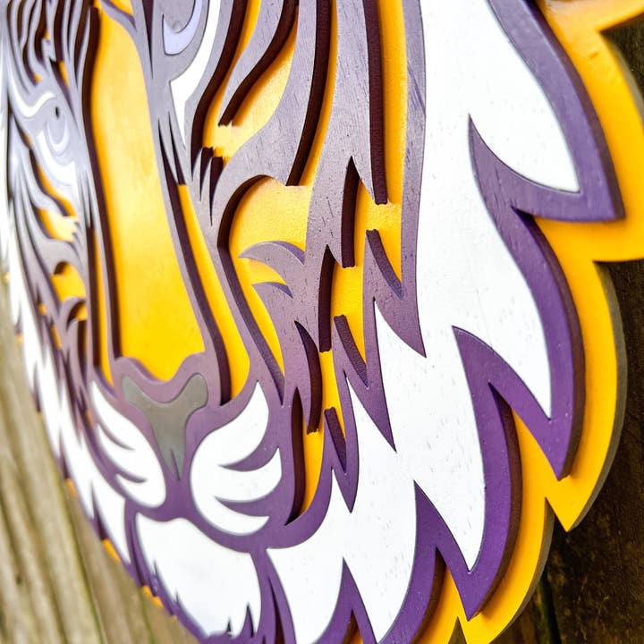 Geaux Magnolia - Wholesale Door Hanger - Tiger Head Door Hanger Purple & Gold LSU Louisiana Wall Art2