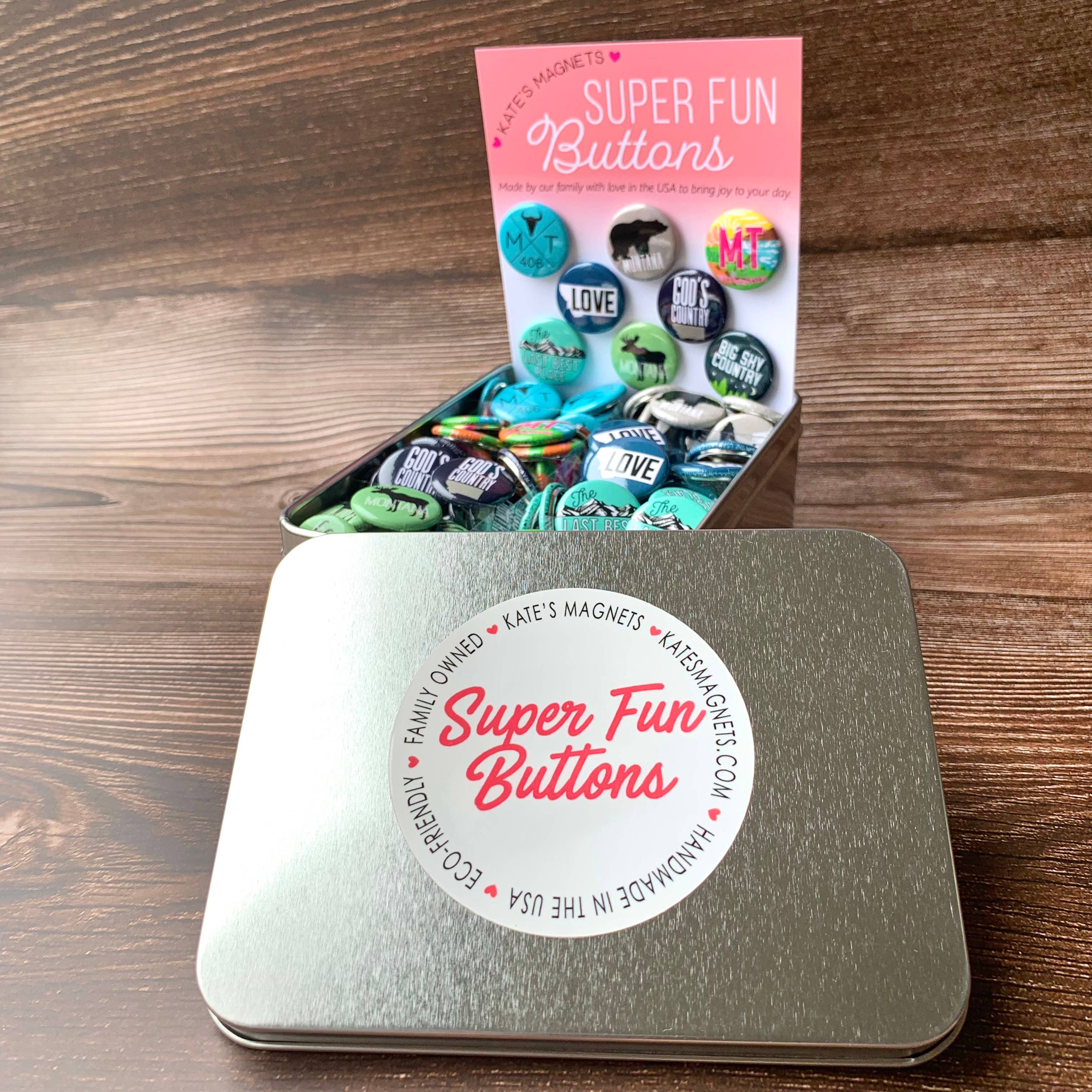 Kate's Magnets - Wholesale Lapel Pin/Button - Montana Button Tin of 200 1" Buttons2