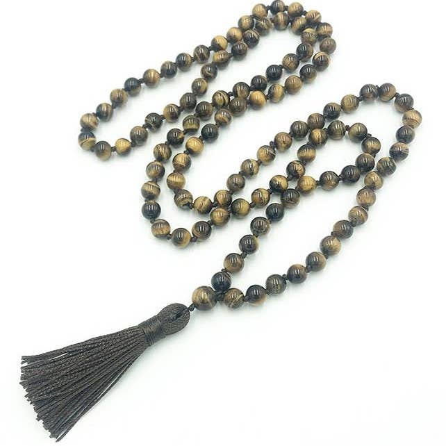 Namu Baru Inc. – Colar de contas de oração por atacado – Tiger's Eye Knotted 108 Mala Conta - Contas de Oração - 8mm3