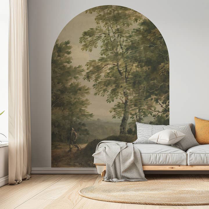 Décalcomanie Murale Arche de Forêt Vintage Vue sur le Lac de la Jungle Autocollant à Peler & Coller pour la vente par SimurgWallArts