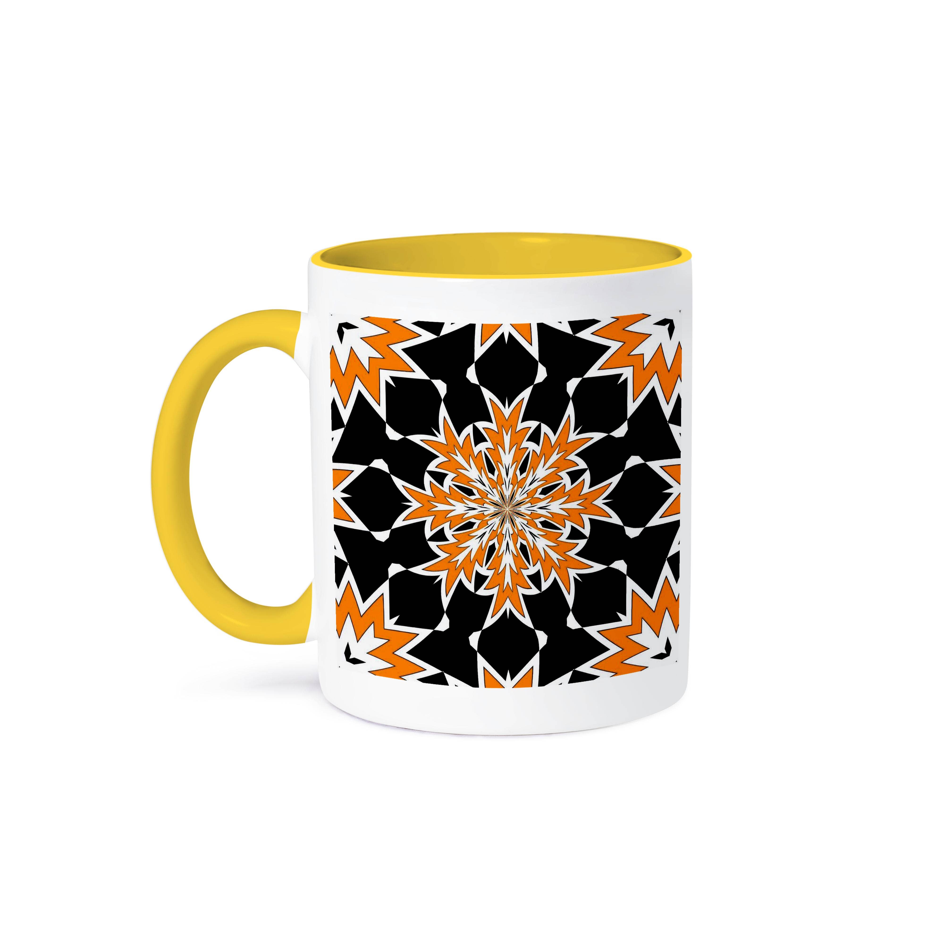 3dRose - Wholesale Coffee Mug - 3dRose, Bizarre Geometric Orange Black and White Kaleidoscope, Mug0