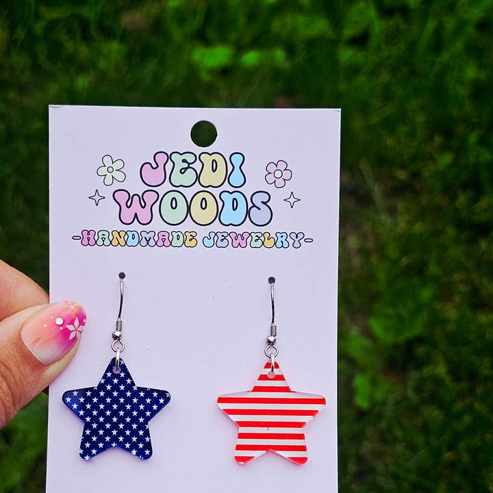 Mismatched Stars and Stripes Star Shaped Earrings for wholesale by Jedi Woods LLC