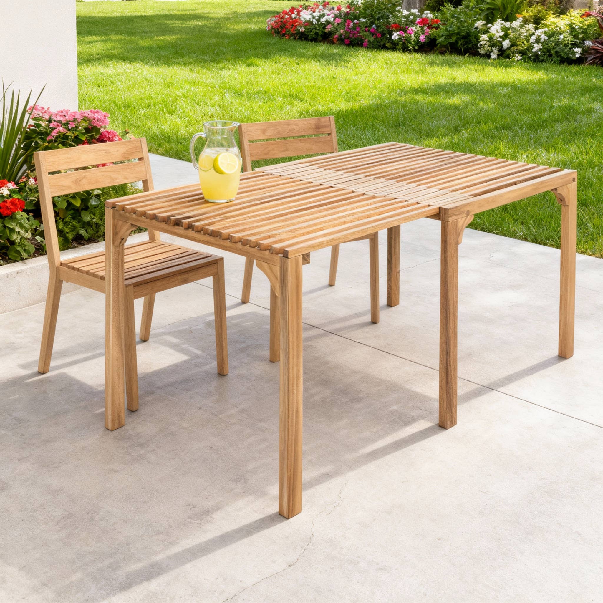 HomeRoots - Wholesale Patio Table - 60" Natural Solid Wood Extendable Outdoor Dining Table1