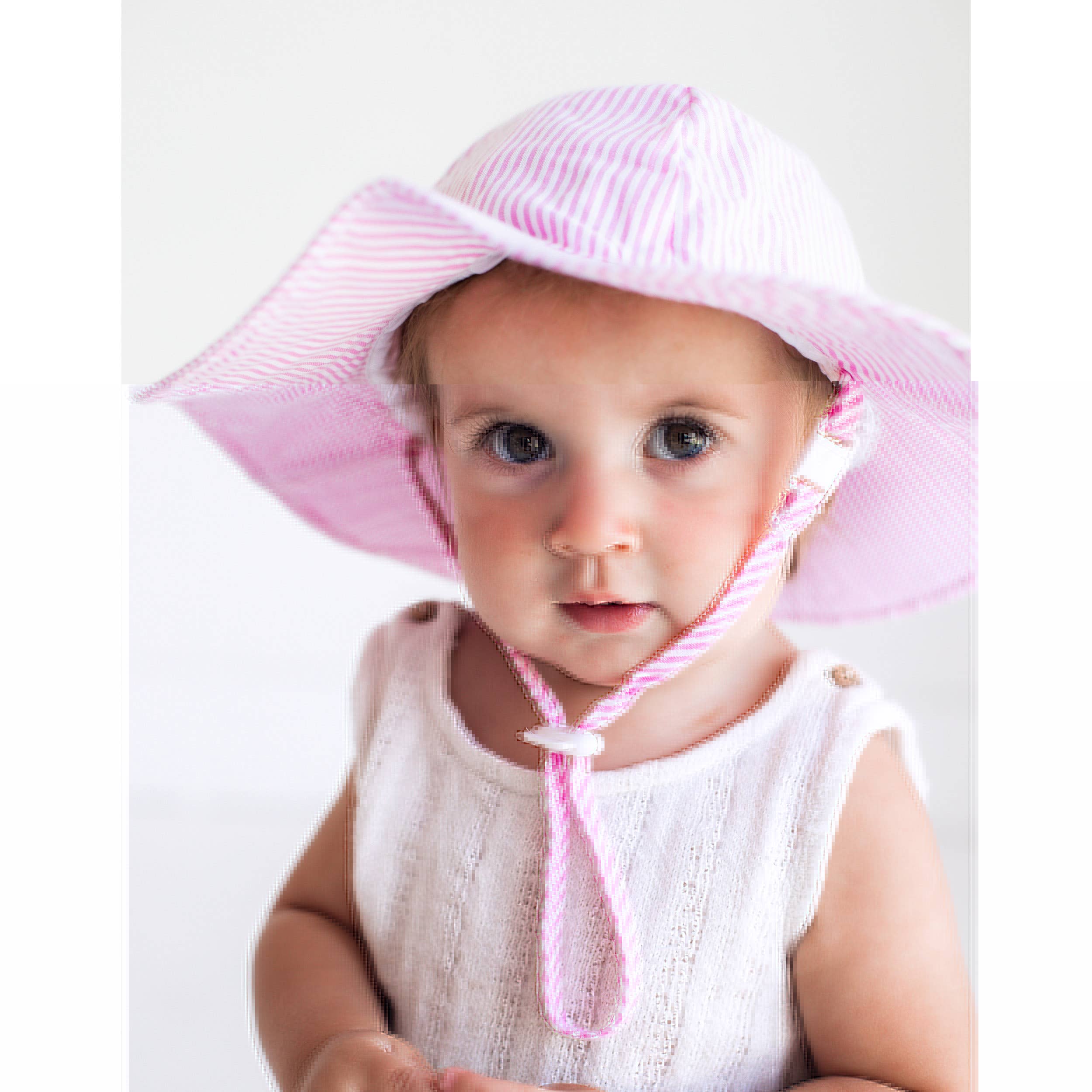Huggalugs - Wholesale Sun Hat - Baby - Pink Seersucker Sunhat UPF 50+ Baby & Toddler1
