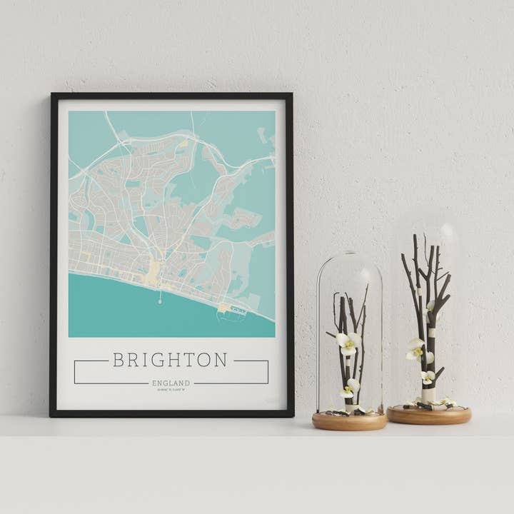 City Location Ordnance Map Typography Blue Brighton for wholesale by Gallery Print and Art