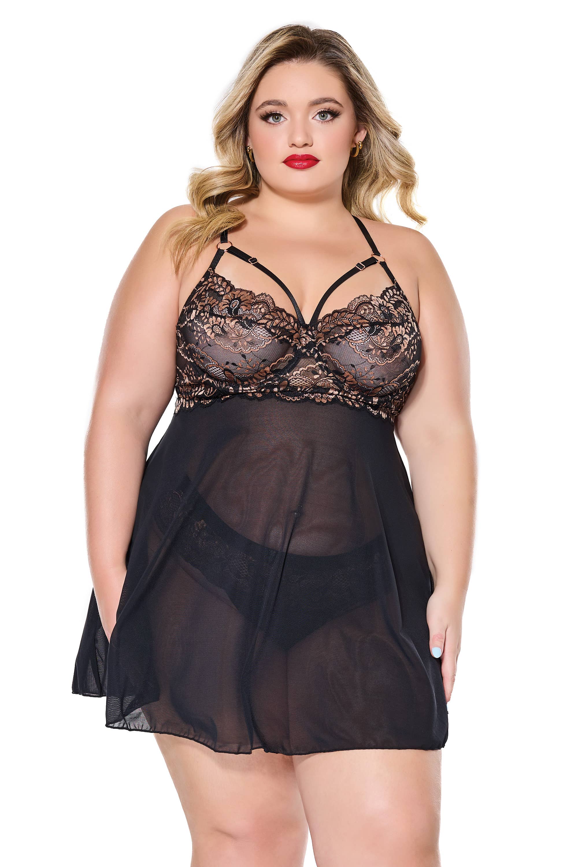 Coquette - Vendita all'ingrosso Completino intimo - Donna - 24302-Babydoll & Thong Nero 2