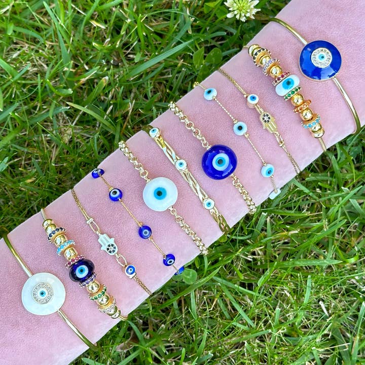 Gold Cuff Bracelet with Blue Evil Eye, Gift for Her Jewelry for wholesale by Evileyefavor