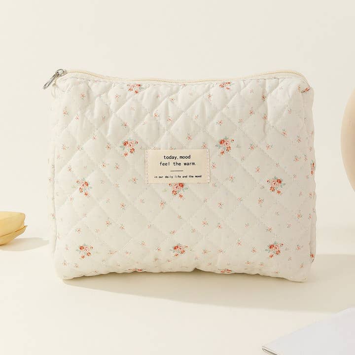 Dipped Shop - Wholesale Makeup/Cosmetic Bag - Midi Floral Print Quilted Cosmetic Bag DPB0118
