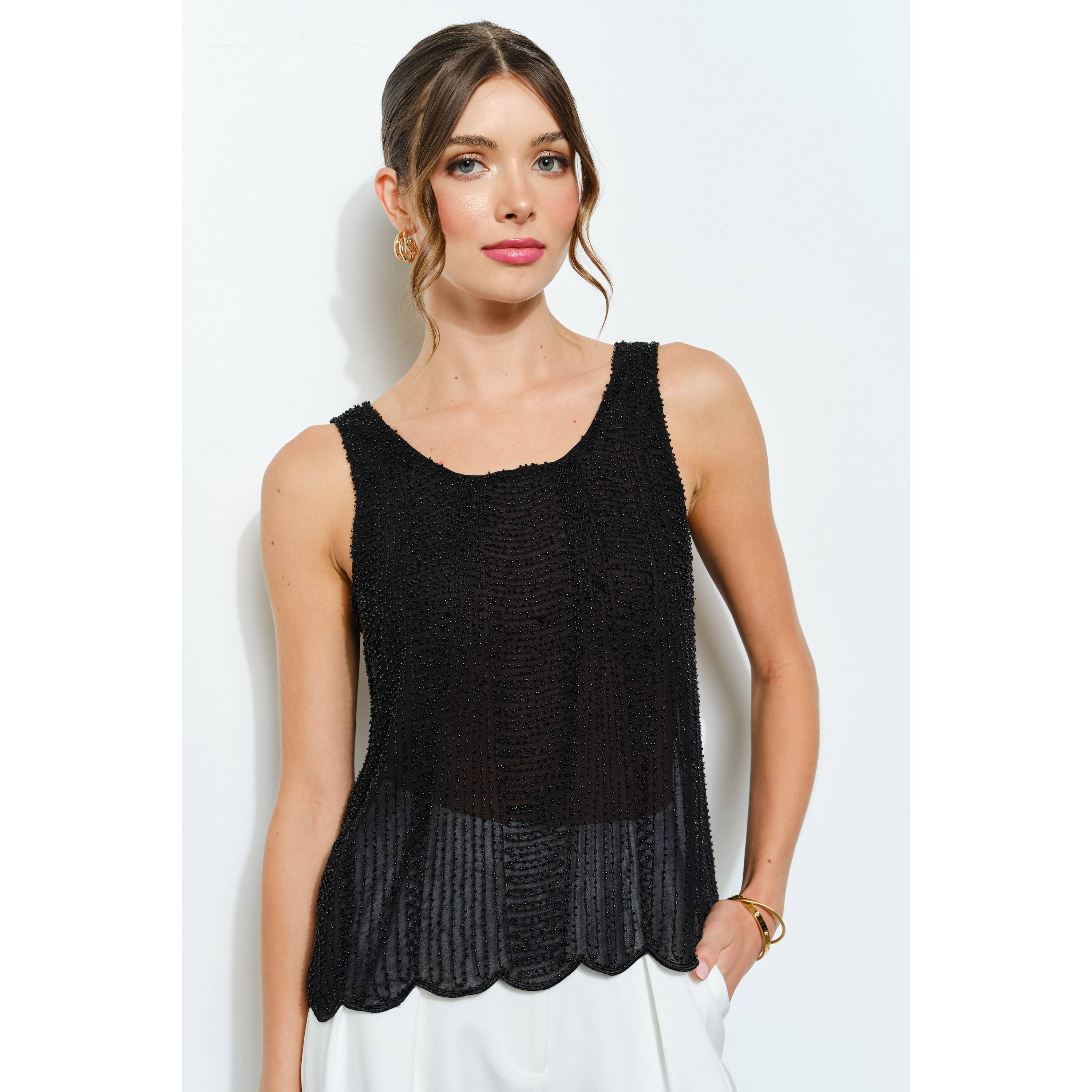 INA - Wholesale Blouse - Women's - All Over Beaded Scallop Hem Sleeveless Top9