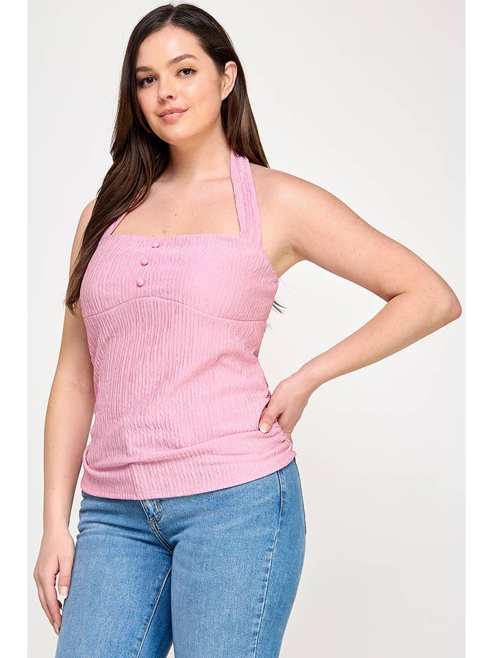 Haute Fox Plus Size & Contemporary - Vendita all'ingrosso Top in maglia - Donna - Top in maglia increspata con laccetto al collo taglie forti - JK18970-T5