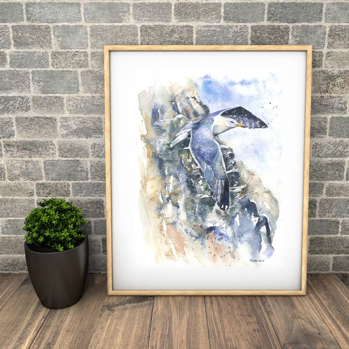 "Gull and Cliffs" Fine Art Print for wholesale by Naomi Neale Art