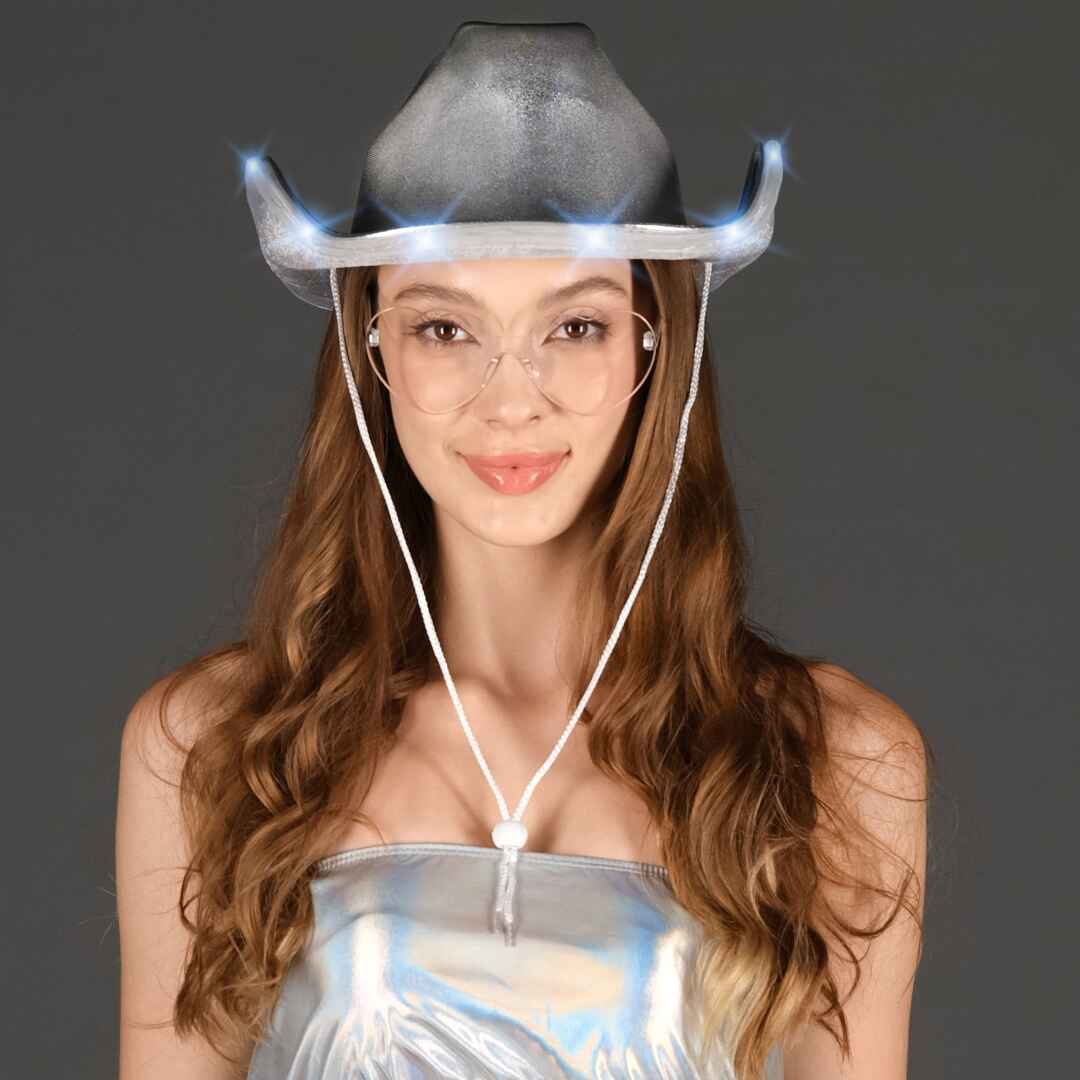 Funcredible - Wholesale Cowboy Hat - Women's - Silver Light Up Cowgirl Hats for Women Western - Stylish Cowboy Hats for Women - FUNCREDIBLE5