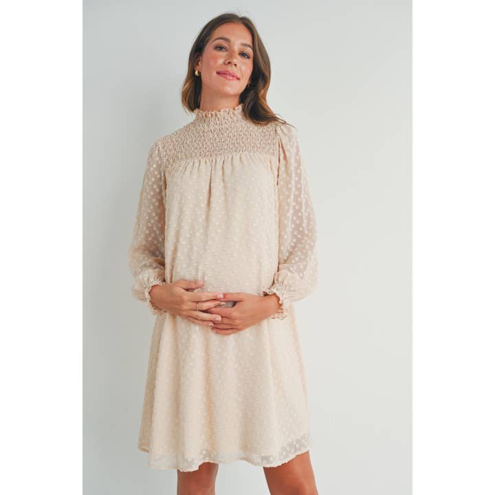 Hello Miz - Wholesale Dress - Maternity - Smocked Long Sleeve Mock Neck Maternity Dress1