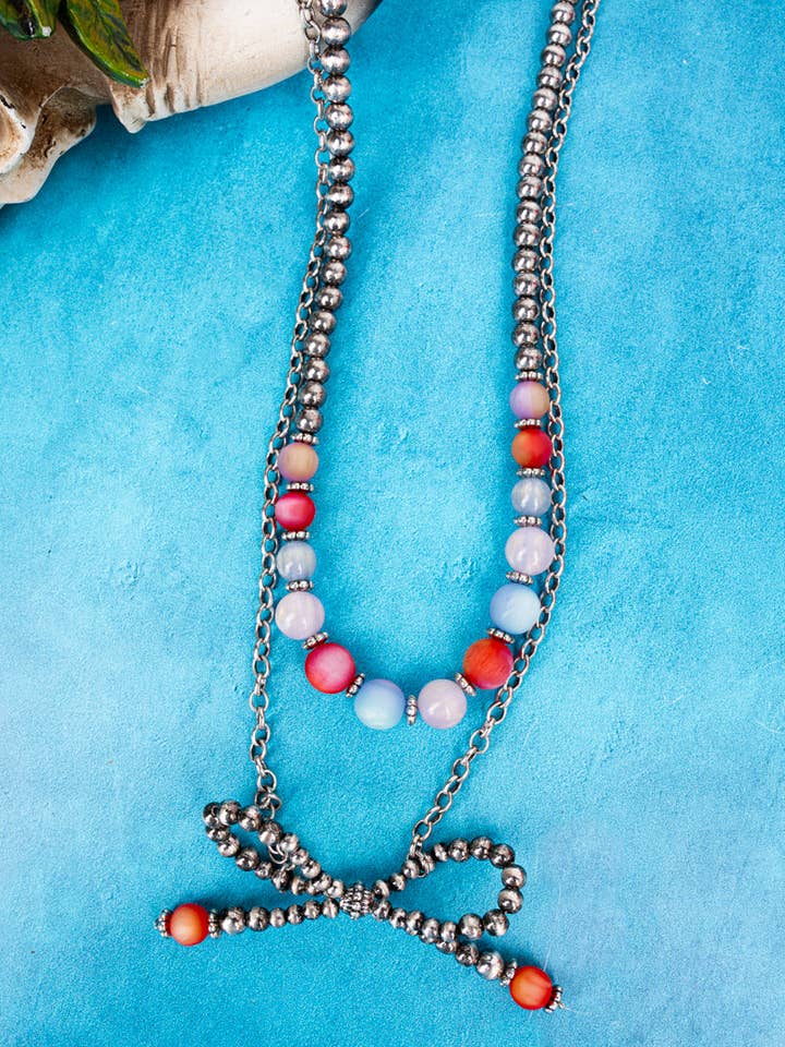 Multi-Color Cowgirl Glam Layered Silver Pearl Necklace for wholesale by Wholesale Accessory Market