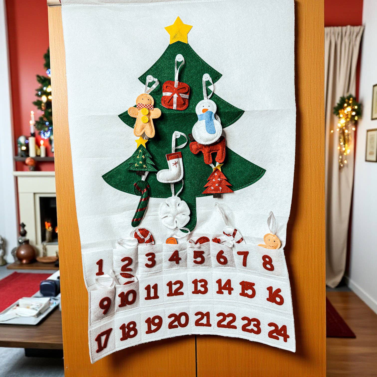 Gia Roma - Vente Calendriers de l'avent - Calendrier de l'Avent en feutre avec ornements en peluche faits à la main réutilisables7