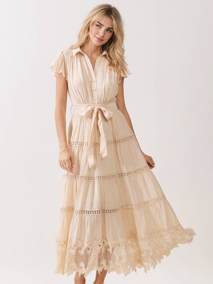 TRIM MIX OVERHEMDEN KRAAG MIDI JURK voor wholesale door Dear Daisy