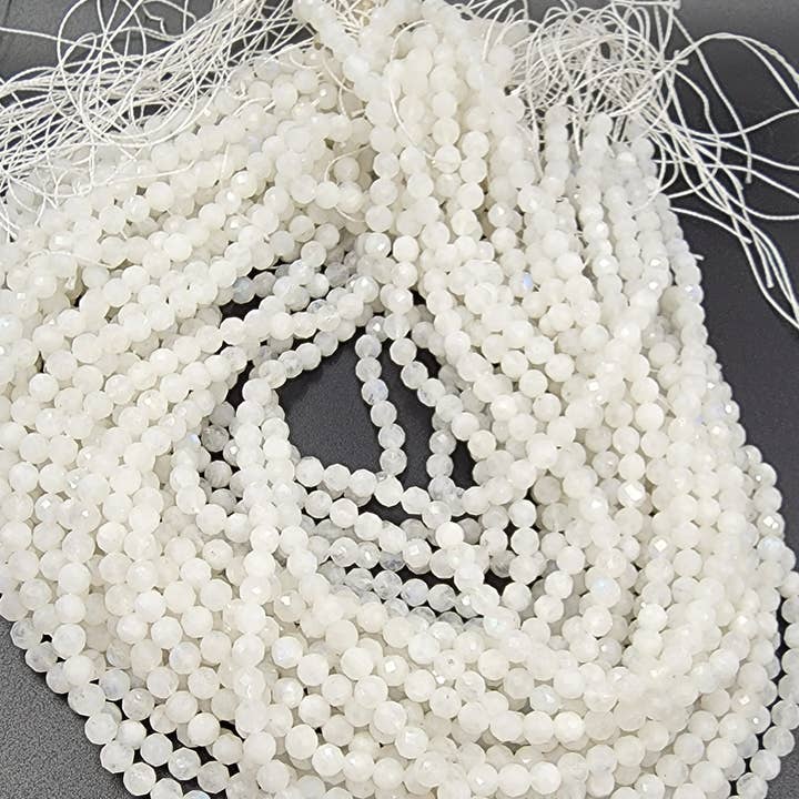 Beads Creation - Wholesale Beads - Rainbow Moonstone Micro Faceted Laser Cut Round Beads PRP4192