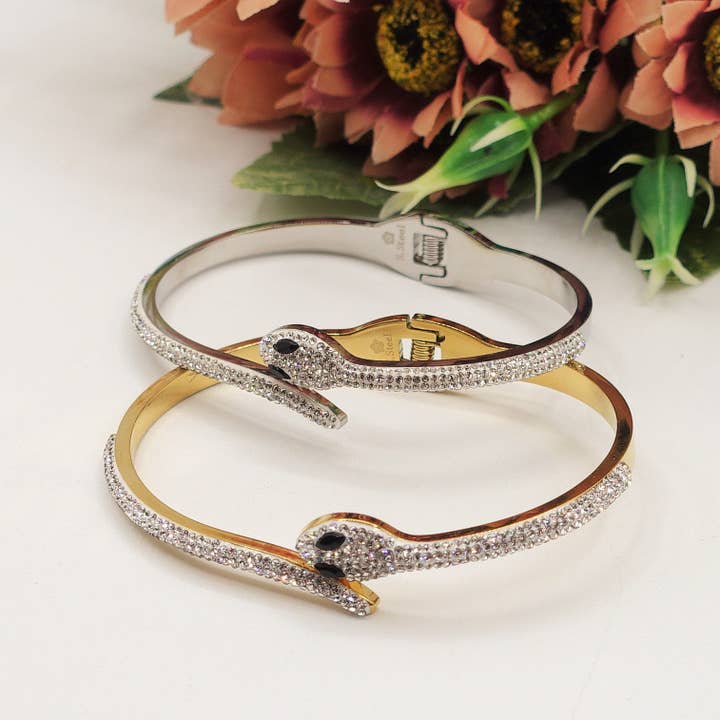 MEDEA~ Acero Inoxidable - Pulsera de serpiente con circonitas cúbicas para venta al por mayor de Daemon srls