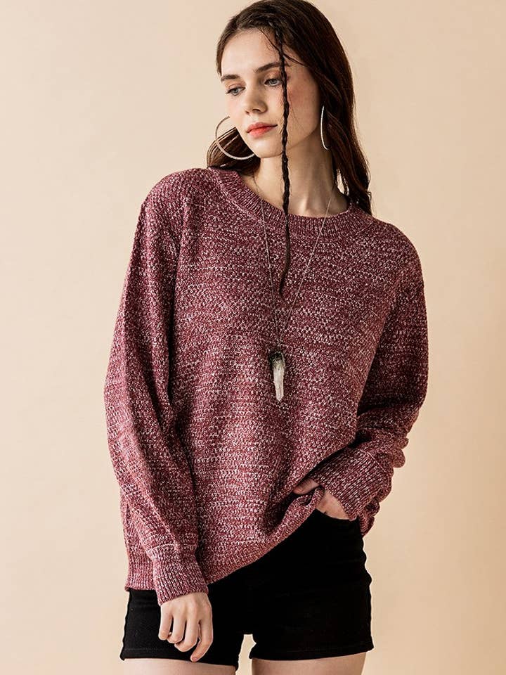 noflik - Wholesale Knit Sweater - Women's - Plus Round Neck Balloon Sleeve Heather Sweater - INT1029P_2