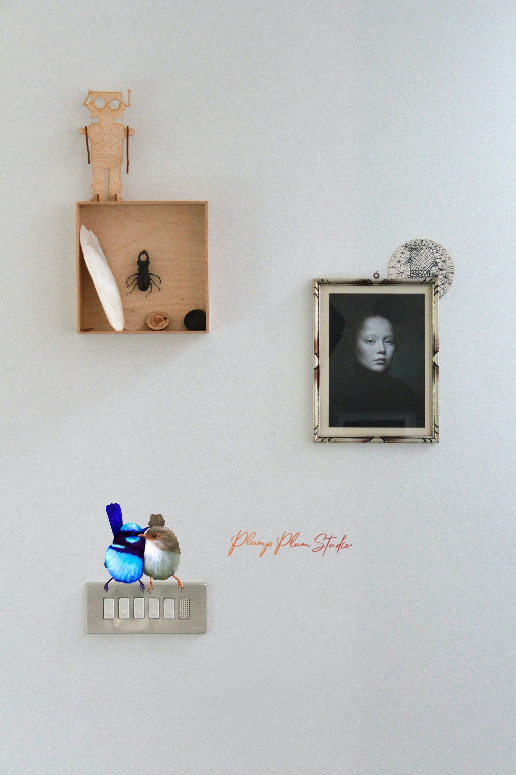 Plump Plum Studio - Wholesale Sticker - Superb fairy blue wren love pair decal, Fairy wrens sticker3