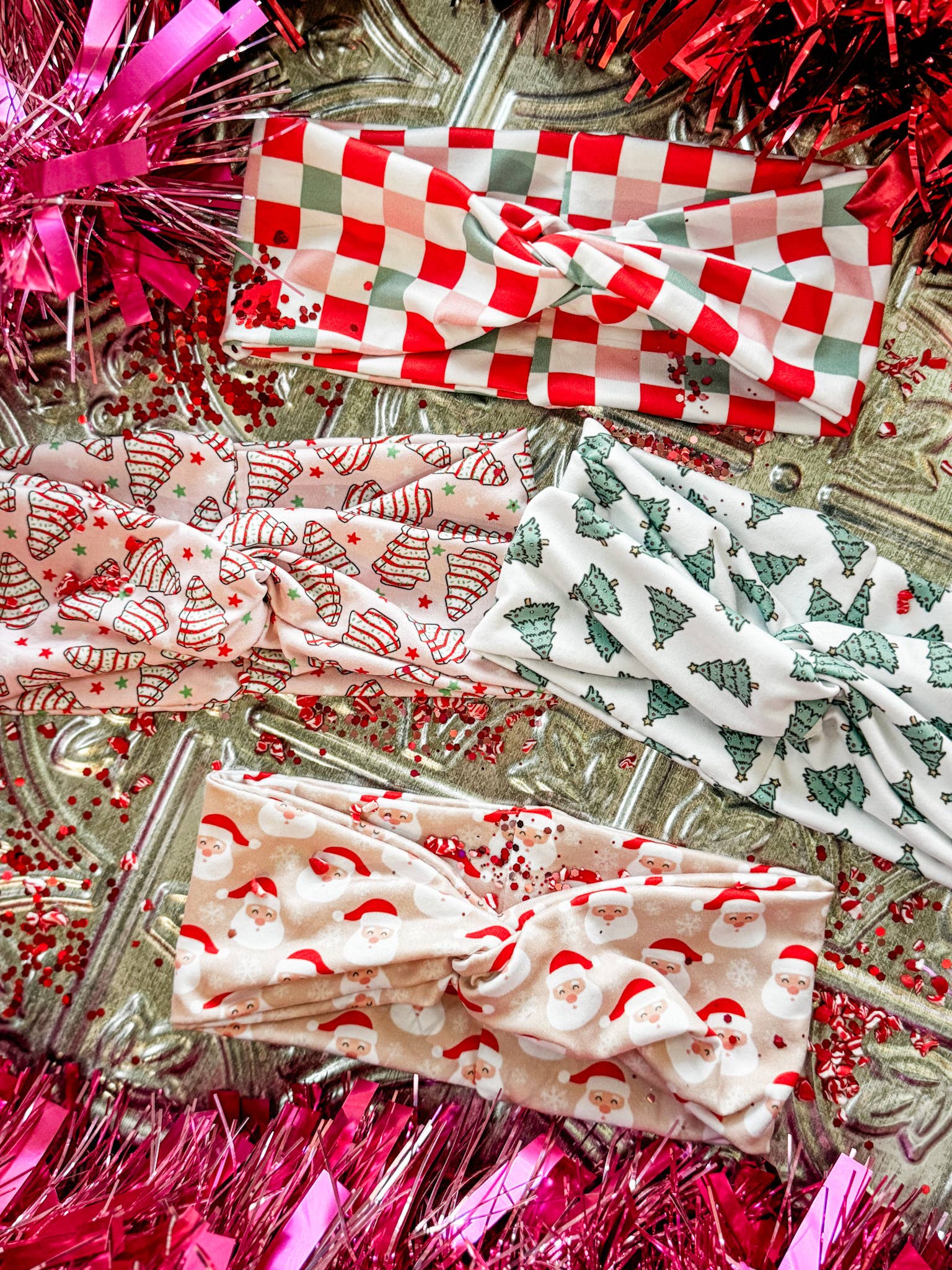 Ruby Red Threads – Engroshandel Pandebånd - Dame – Julekage på lyserød turban hårbånd2