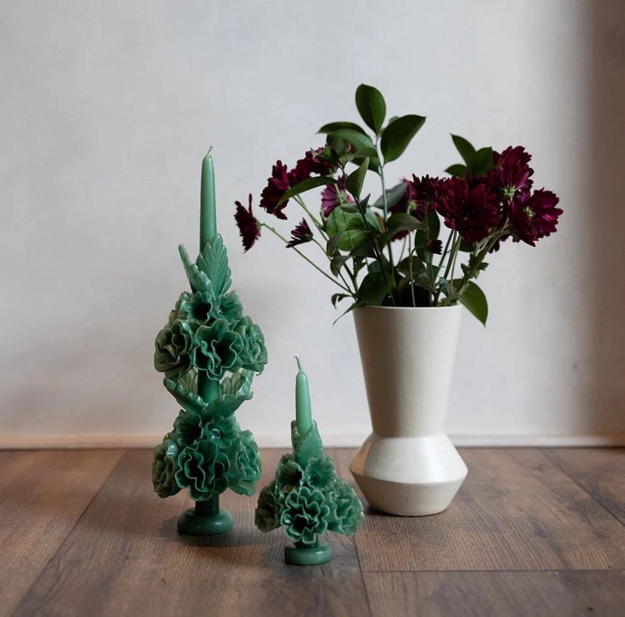 Moderno Decor - Decorative Floral Candles - Wholesale Tapered Candle/Candlestick - Jade Handmade with Beeswax Floral Taper Candle Oaxaca art1