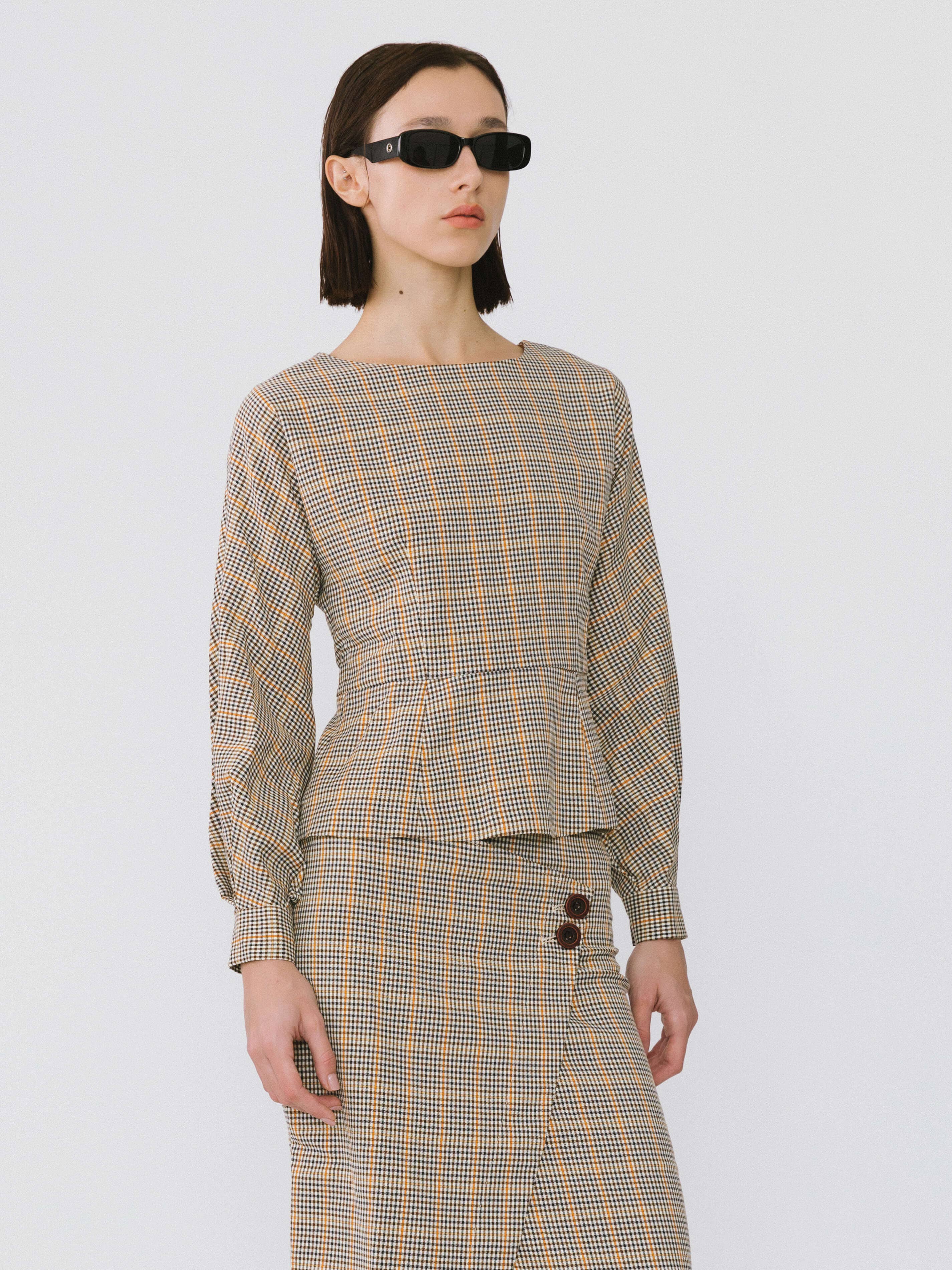 Khaki Wide Neck Plaid Shirt for wholesale on Faire2