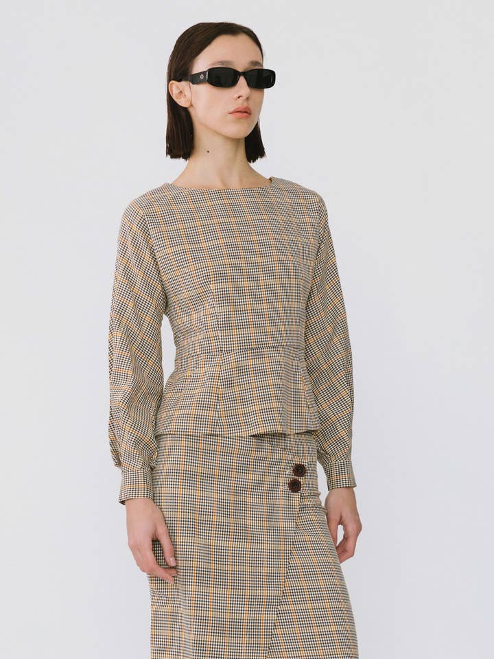 Khaki Wide Neck Plaid Shirt for wholesale on Faire2