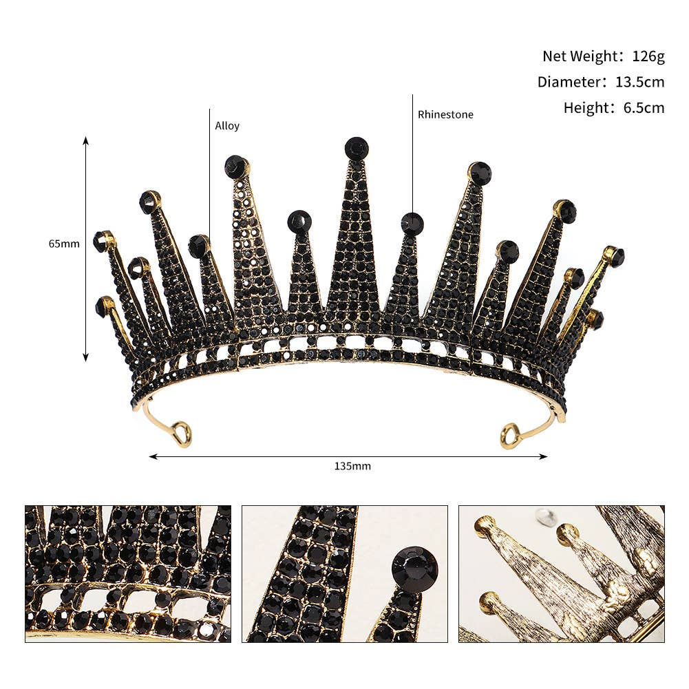 Tourtiwi - Wholesale Tiara - Women's - Obsidian Tiara Rhinestone Alloy Headdress Black Crown50