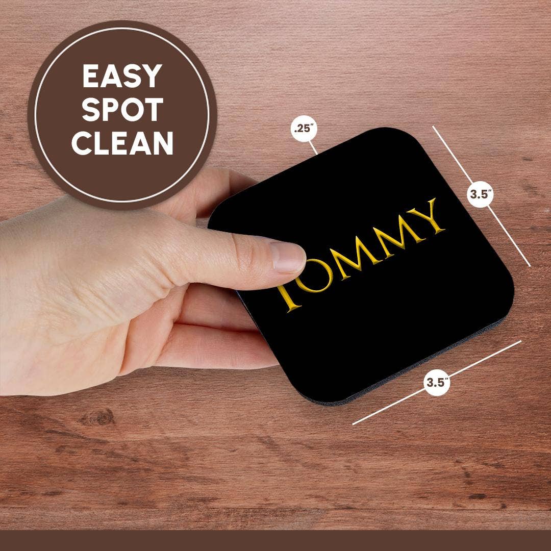 3dRose - Wholesale Coasters - 3dRose, Tommy common male name in the America. Yellow on black gift, Coaster13