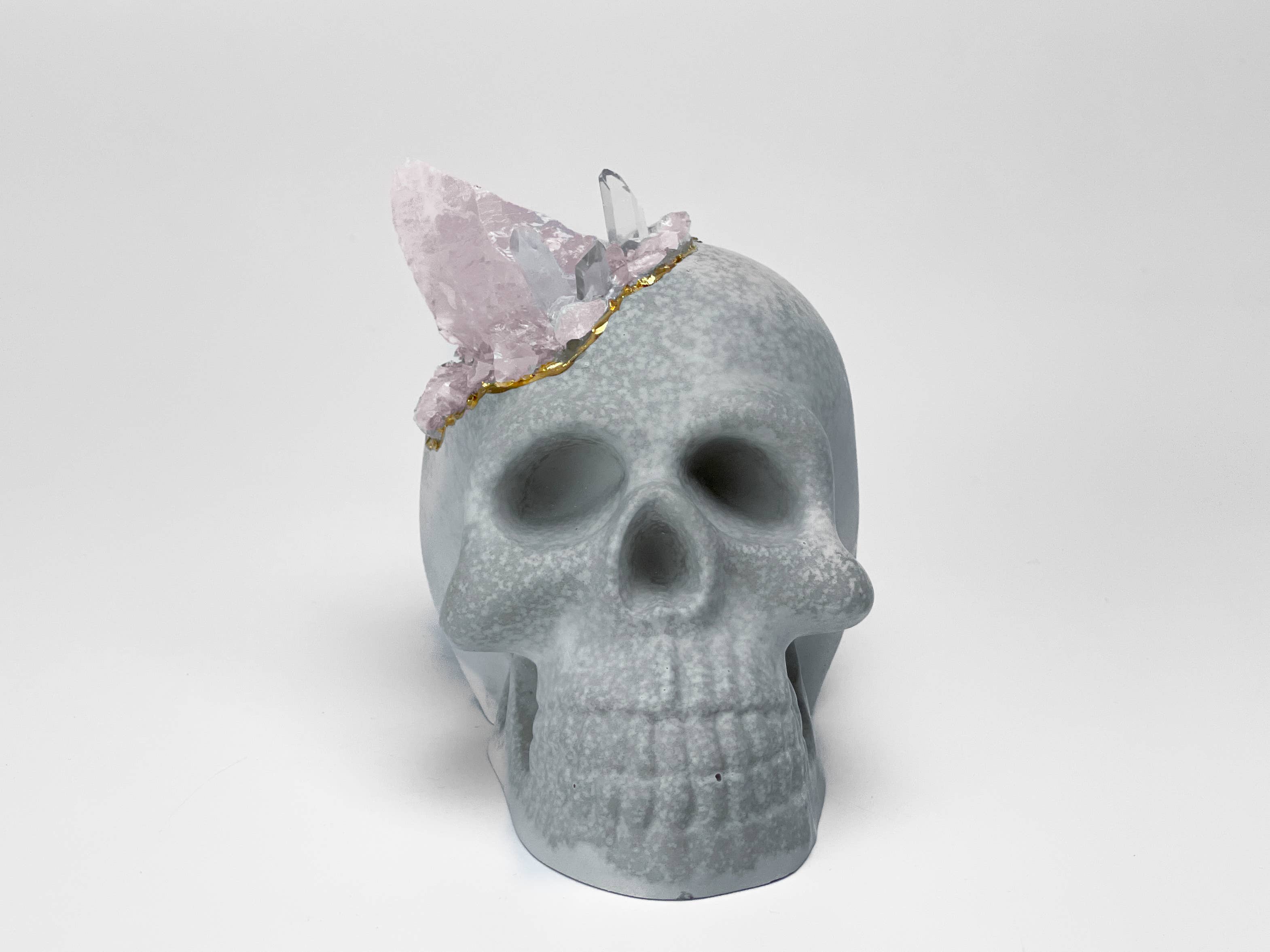 Planters Made in the USA - Wholesale Decoratief beeldje - Groot schedelbeeld van rozenkwarts en natuurlijke kristallen2