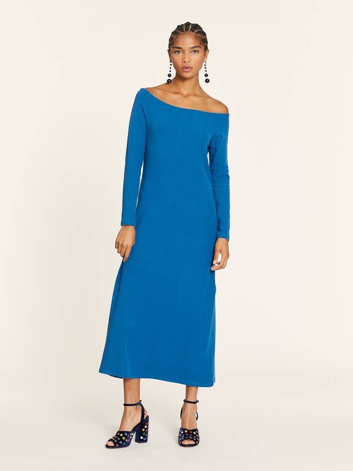 Pepaloves - Wholesale Dress - Women's - VESTIDO CANALÉ CUELLO BARCA AZUL0