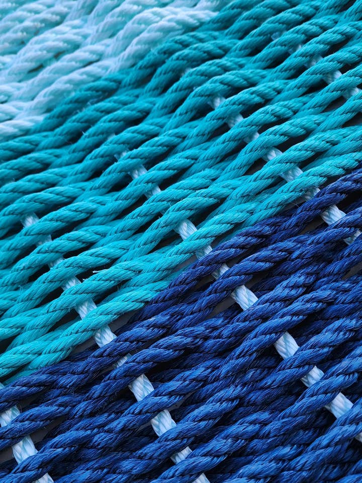 Ombre Rope Mat made with Lobster Rope, Navy Blue, Teal, Seafoam for wholesale by Little Salty Rope