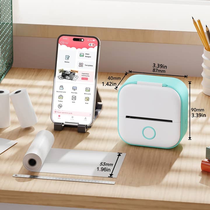 Modpopdeco - Wholesale Portable Charger - Mini Pocket Printer Phomemo T02 Wireless Label Maker with Sticker Paper Thermal Paper Compatible iPhone iPad Android Doodle Dash Notes Memo3