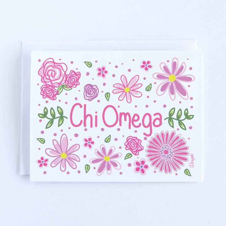Chi Omega Vines and Blooms Sorority Notecard Set for wholesale by Debbie Vinyard
