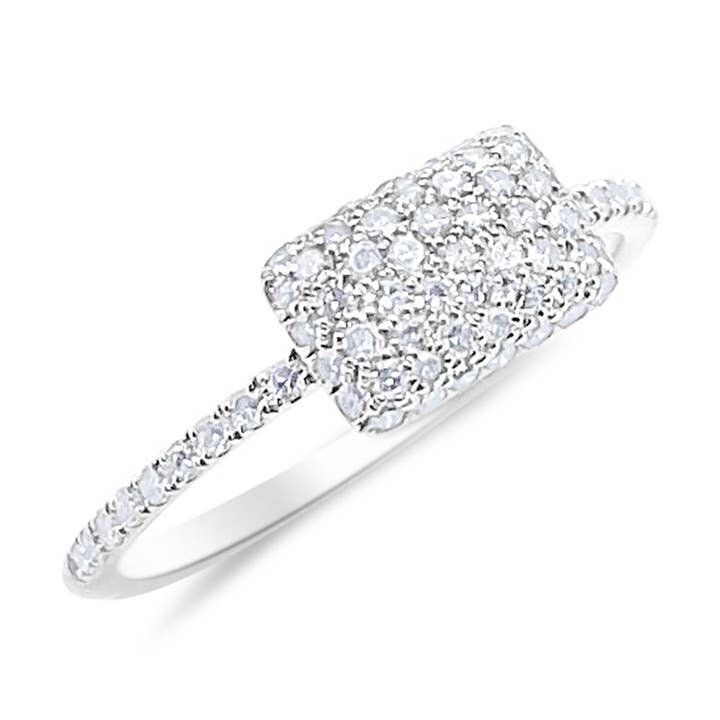 Bague rectangulaire en or blanc 14 carats avec diamants pour la vente par Meira T