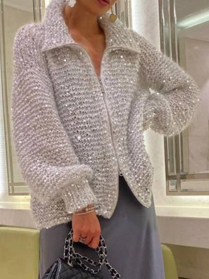 safistyle - Wholesale Knit Sweater - Women's - Sequin Detail Zipper Knit Sweater4