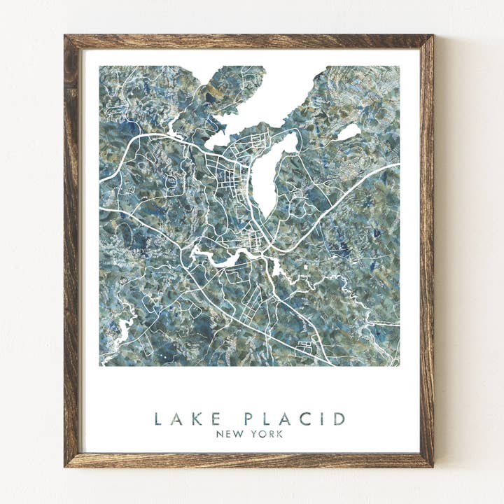 Impresión artística de mapa pintado de Lake Placid, Nueva York para venta al por mayor de Turn-of-the-Centuries