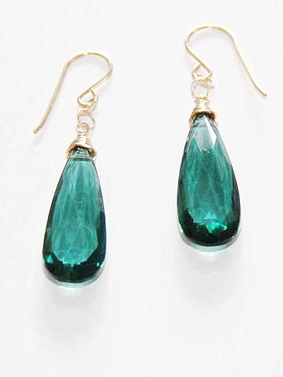 Indicolite Quartz Gem Boucles d'oreilles or pour la vente par Judy Brandon Jewelry