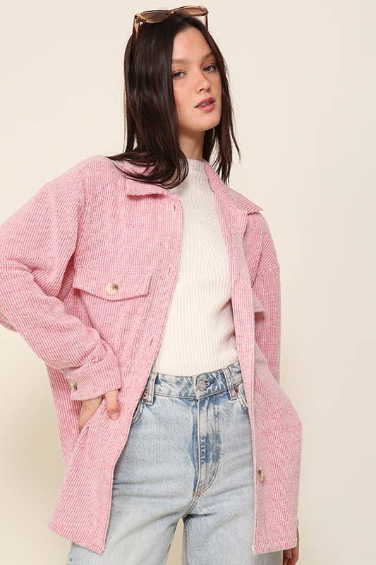 42POPS – Großhandel Hemdjacke/Shacket – Damen – ,,,,,...._ Gebürstetes Waffelstrick-Hemdjacke3