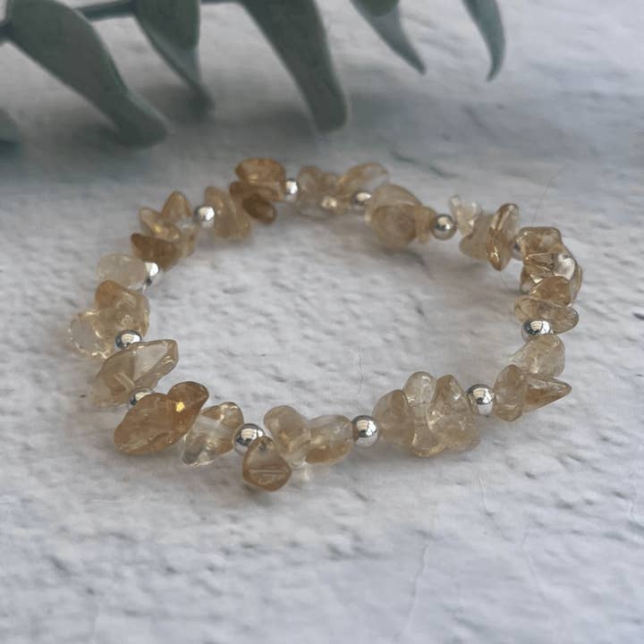 Citrine Gemstone Bracelet with Sterling Silver Beads on Elastic for wholesale by Made Here with Love