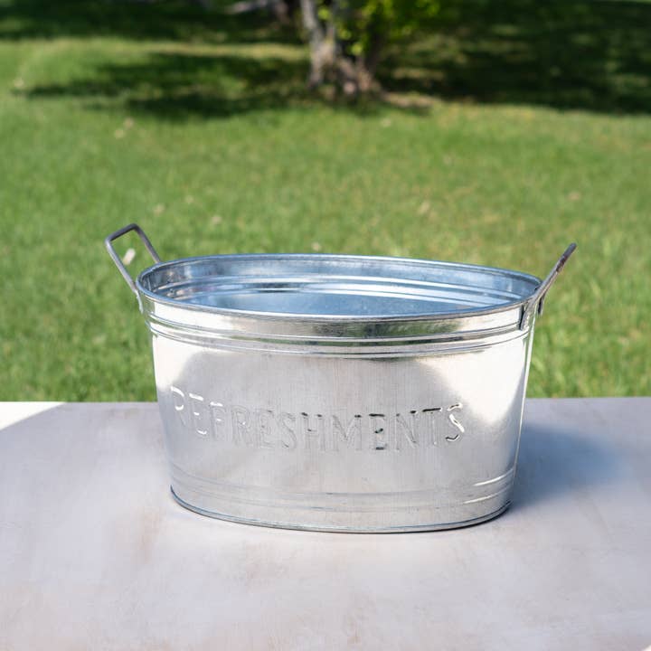 India Handicrafts Inc - Wholesale Bucket/Pail - Galvanized Oval Tub with Handles1
