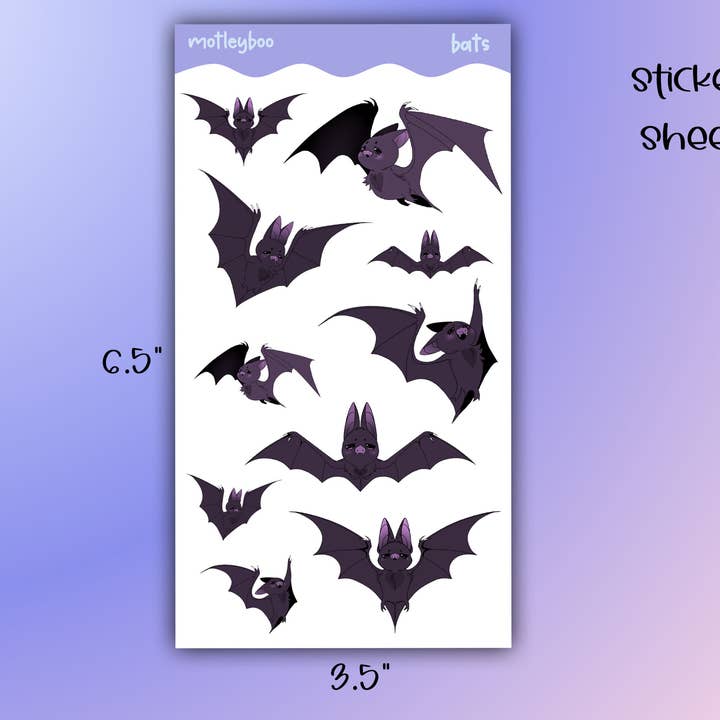 Motleyboo – wholesale Sticker – Midnight bat sticker sheet, stickers for halloween1